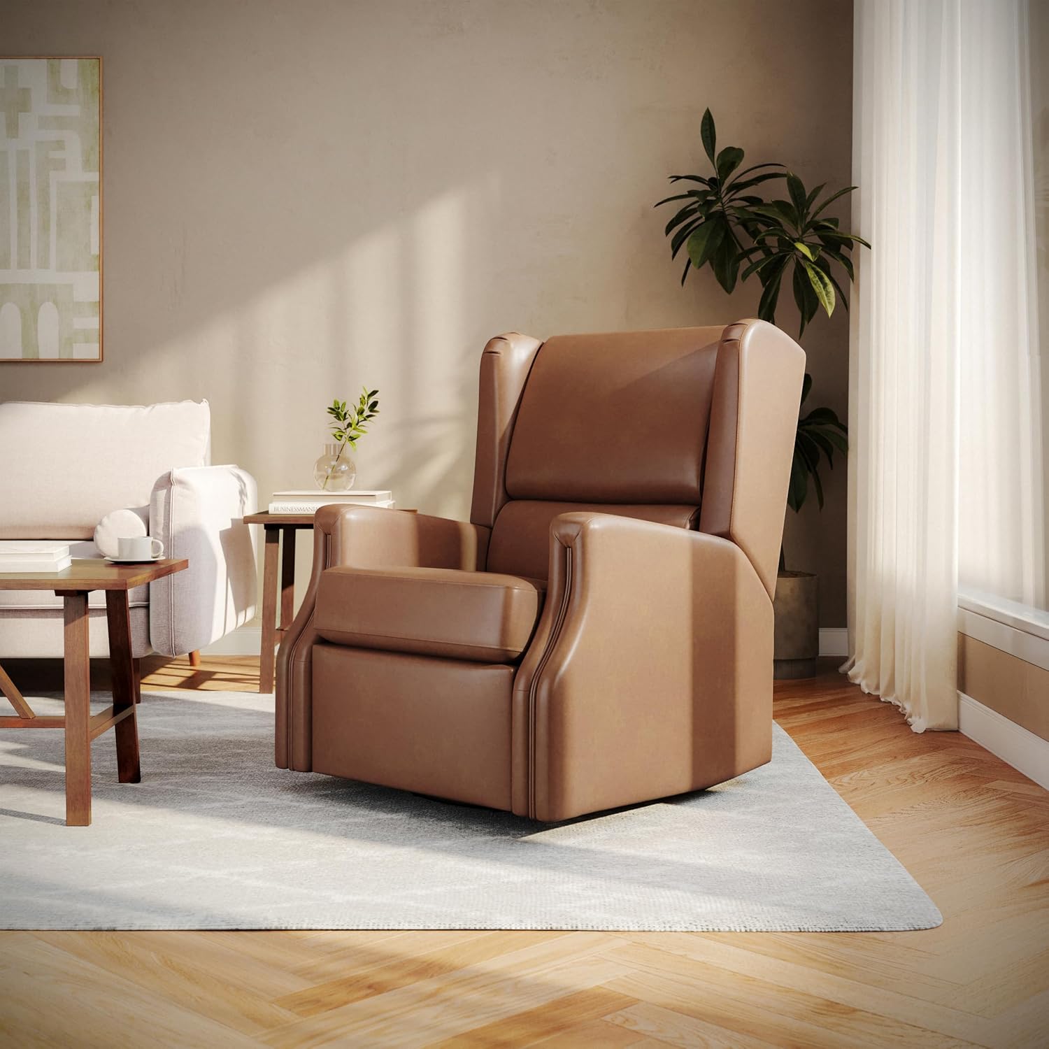 Flash Furniture Omma Swivel Glider Rocking Recliner, Manual Wingback Recliner with 360 Degree Swivel, for Living Room, Bedroom, or Nursery, Cognac LeatherSoft
