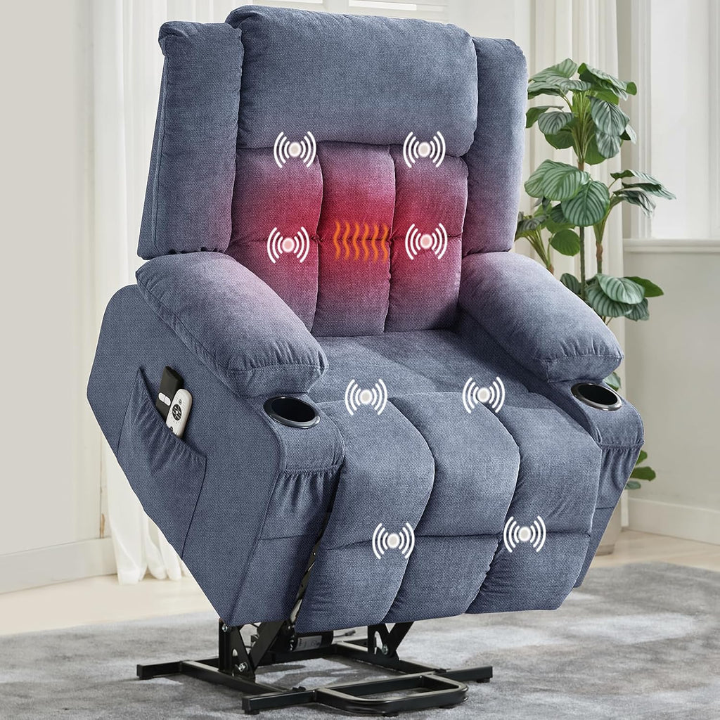 Garvee Power Lift Recliner Chair with Massage and Heat for Elderly Adults Lazy Boy Single Sofa Seat with 3 Positions 2 Side Pockets Cup Holders USB Ports Remote Control