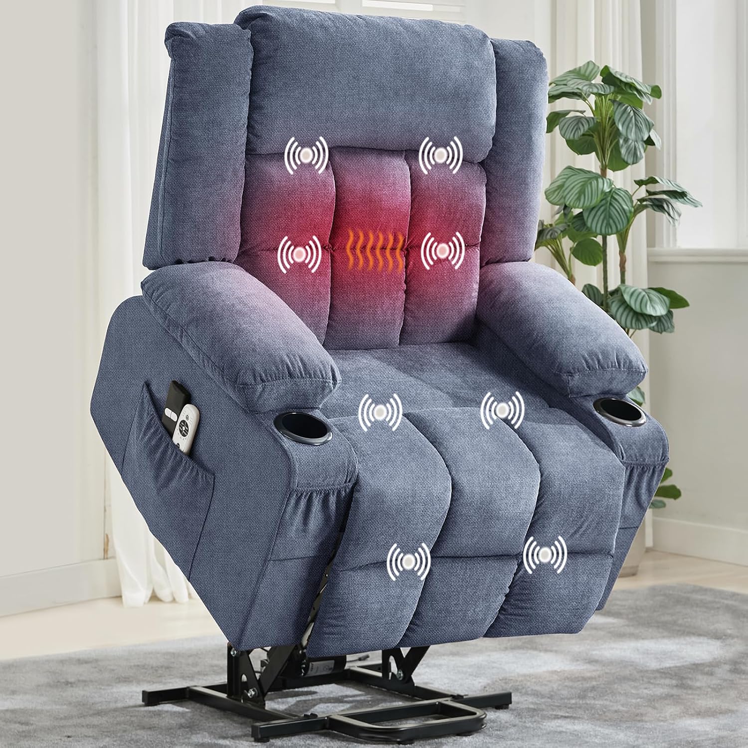 Garvee Power Lift Recliner Chair with Massage and Heat for Elderly Adults Lazy Boy Single Sofa Seat with 3 Positions 2 Side Pockets Cup Holders USB Ports Remote Control