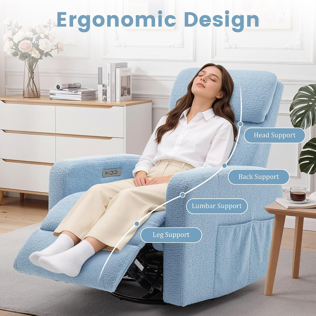 Korser Power Swivel Recliner Chairs for Adults, Electric Glider Rocking Chair Nursery, Glider Recliner Nursery Chair with Classified Side Pocket, Nursery Rocking Chairs with USB and Type-C Ports
