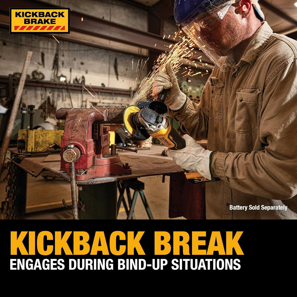 DEWALT 20V MAX* Angle Grinder Tool Cordless Brushless, 4 1/2 Inch, with Paddle Switch and Kickback Brake, Tool Only (DCG413B)