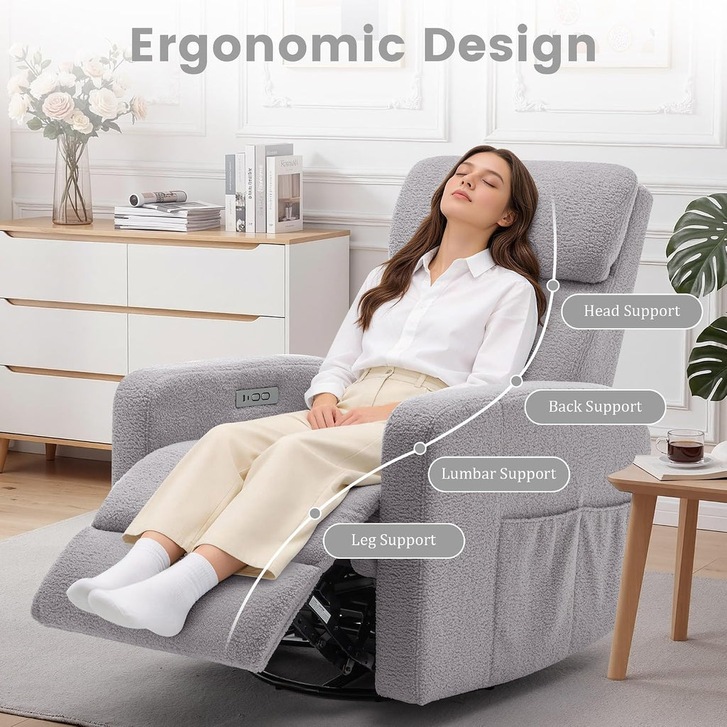 Korser Power Swivel Recliner Chairs for Adults, Electric Glider Rocking Chair Nursery, Glider Recliner Nursery Chair with Classified Side Pocket, Nursery Rocking Chairs with USB and Type-C Ports