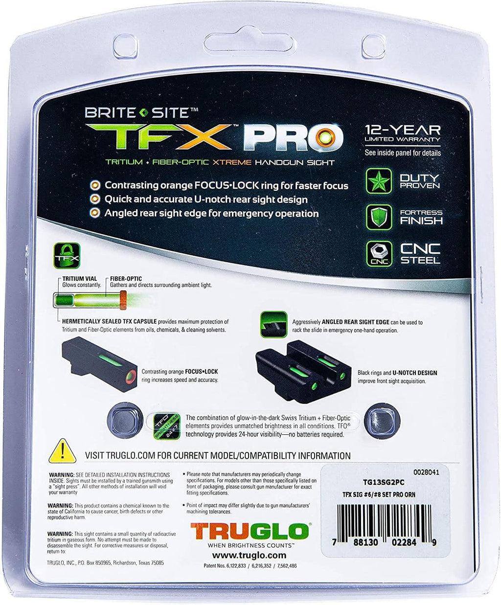 Truglo TFX PRO Handgun Sight, Glowing Shock Proof Tritium and Fiber Optic Night Sight for Handguns, Compact, Durable, and Snag Free Sight
