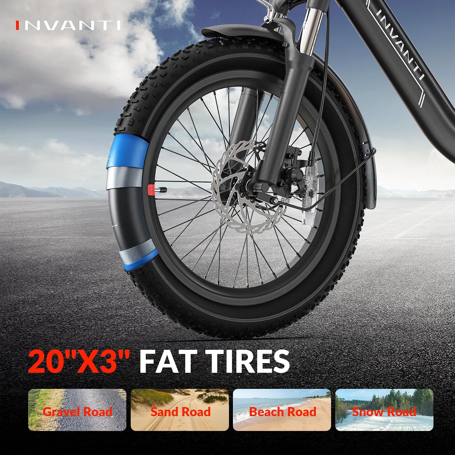 INVANTI Foldable Electric Bike, 1000W Peak Motor Ebikes for Adults, 25MPH Top Speed 45Miles, 20' Step-Thru Fat Tire E-bike for All Terrains with Rear Rack, 7-Speed & Front Suspension Commuting Bicycle