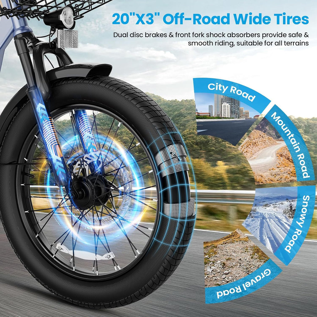 Caroma Peak 1200W/800W/500W/ Electric Scooter with Seat, 20' Off-Road Tires, 15/25/30Miles Range, 20MPH Top Speed, Adjustable Electric Scooter for Adults with Basket, Adults Ebike for Commuting