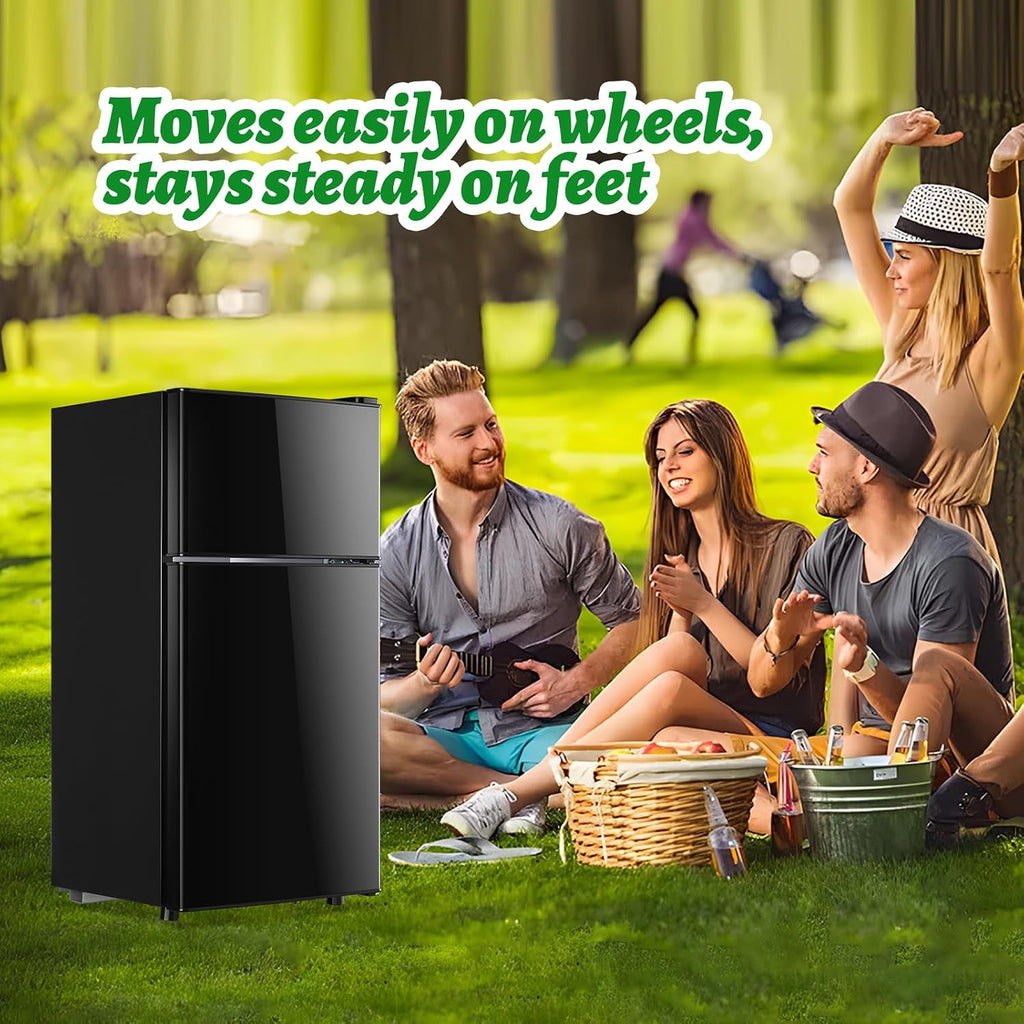 DEMULLER 2.4 Cu.ft Mini Fridge with Top Freezer Apartment Size Dual Door Compact Refrigerator for Personal Use Small Fridge with Egg tray, 7 Temperature Control For Dorm, Black