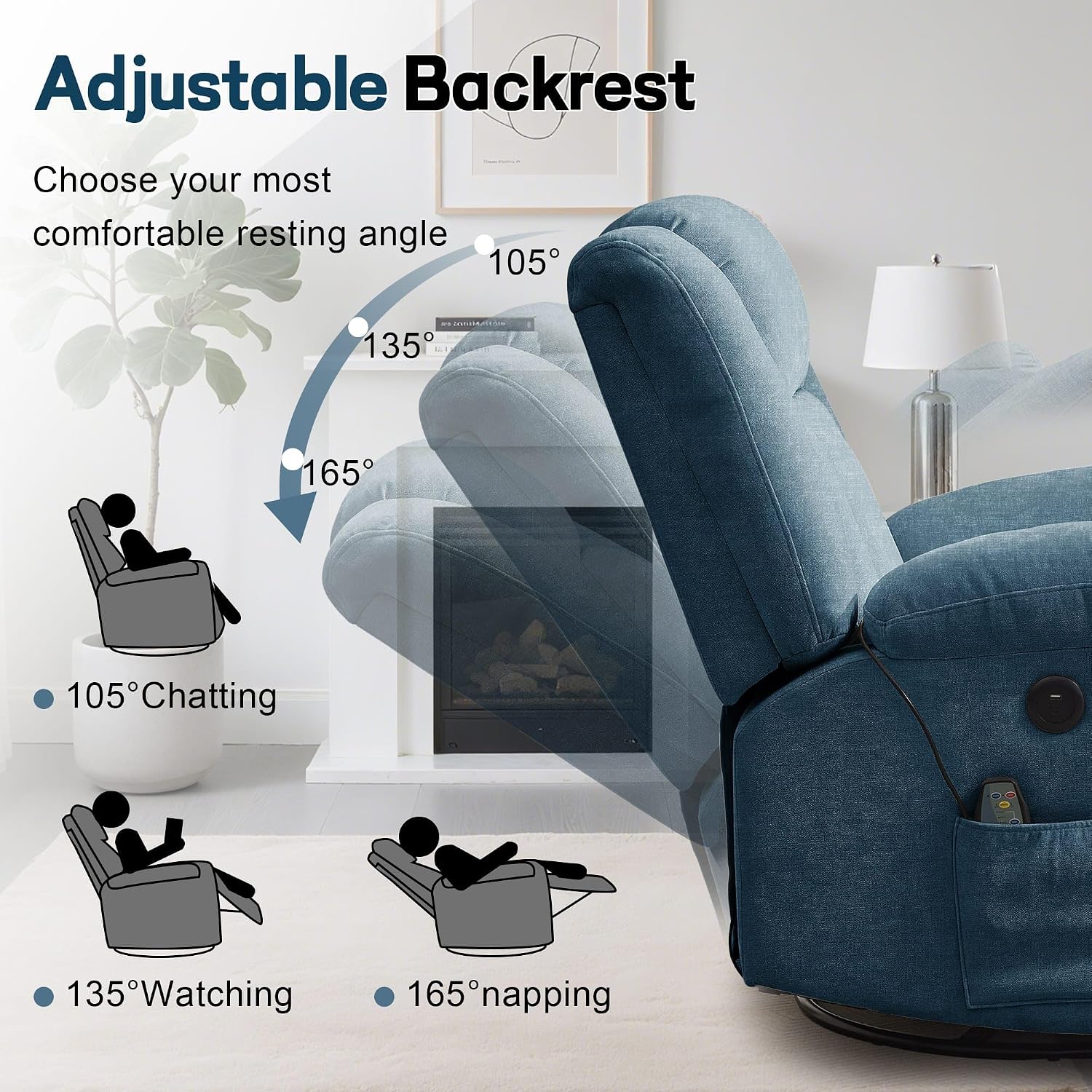 Korser Rocker Recliner, Glider Recliner Chairs for Adults, 360° Swivel Rocking Chair with Massage and Heating, Nursery Chair with Storage and USB Charging for Living Room, Bedroom, Nursery