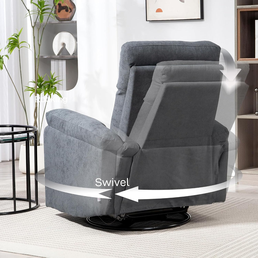 HOMCOM Swivel Rocker Recliner Chair, Wide Glider Rocking Single Sofa with Pocket Spring, Footrest, Modern Fabric Overstuffed Reclining Chair for Living Room, Bedroom, Quick Assembly, Gray