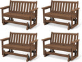 SERWALL Outdoor Glider Bench Set of 4, HDPE Weather-Resistant Swinging Bench for Backyard Garden Porch, Brown