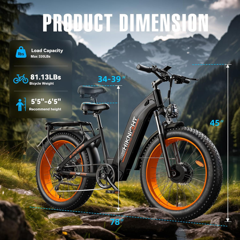 Dual Motor Electric Bike for Adults, 3000W Peak 52V 20AH Battery E Bike 26' x 4.0' Fat Tire Electric Mountain Bike Step-Thru Electric Bicycle for Women/Men, Up to 38MPH, Dual Hydraulic Brake