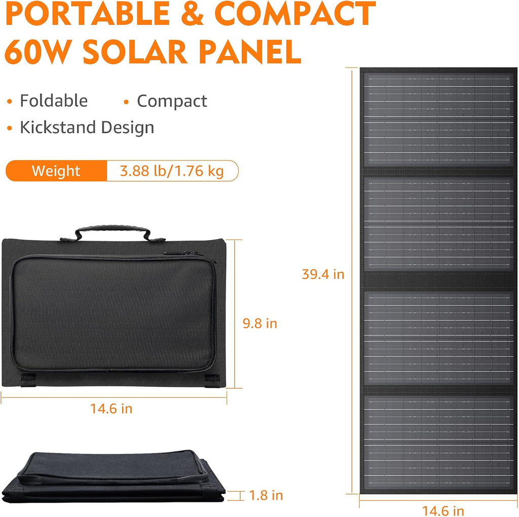 Portable Solar Generator, 300W Portable Power Station with Foldable 60W Solar Panel, 110V Pure Sine Wave 280Wh Lithium Battery Pack with USB DC AC Outlet for Home Use RV Van Outdoor Camping