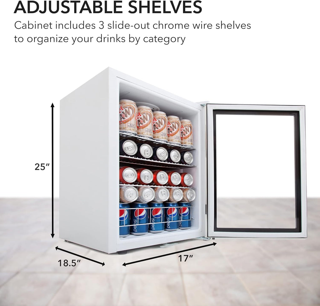 Whynter BR-091WS, 90 Can Capacity 2.1 cu. ft. Stainless Steel Beverage Refrigerator and cooler, Mini Fridge with Glass Door with lock