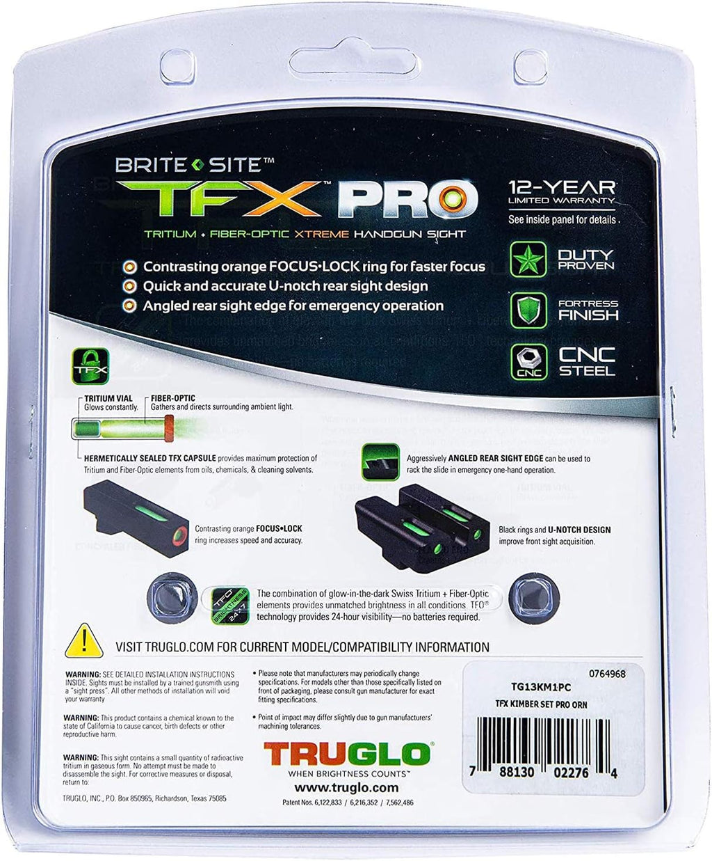 Truglo TFX PRO Handgun Sight, Glowing Shock Proof Tritium and Fiber Optic Night Sight for Handguns, Compact, Durable, and Snag Free Sight