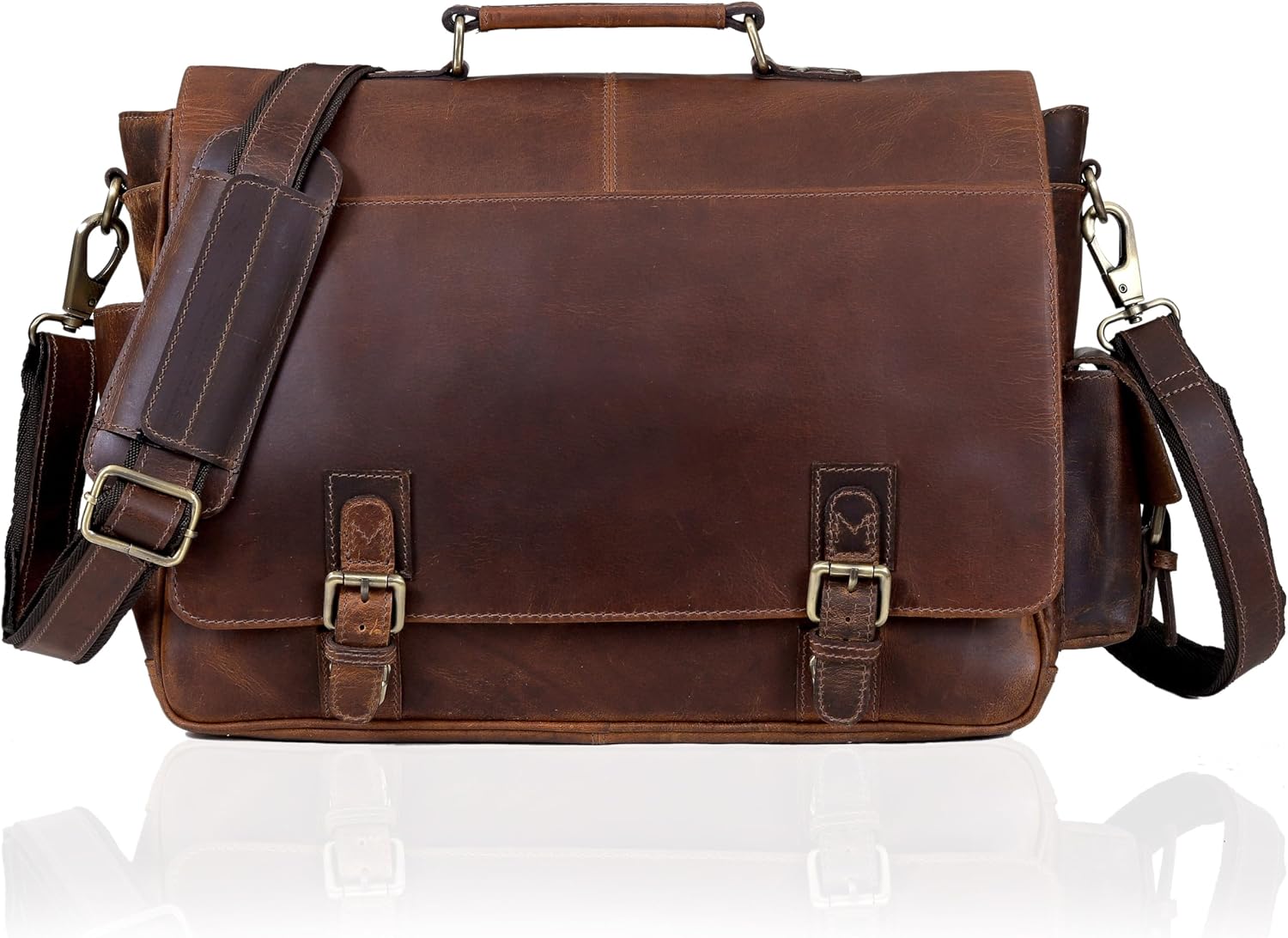 18-Inch Brown Premium Leather Messenger Bag for Men & Women - Briefcase, Camera & Laptop, Crossbaody, Handbag, Shoulder, Travel Bag