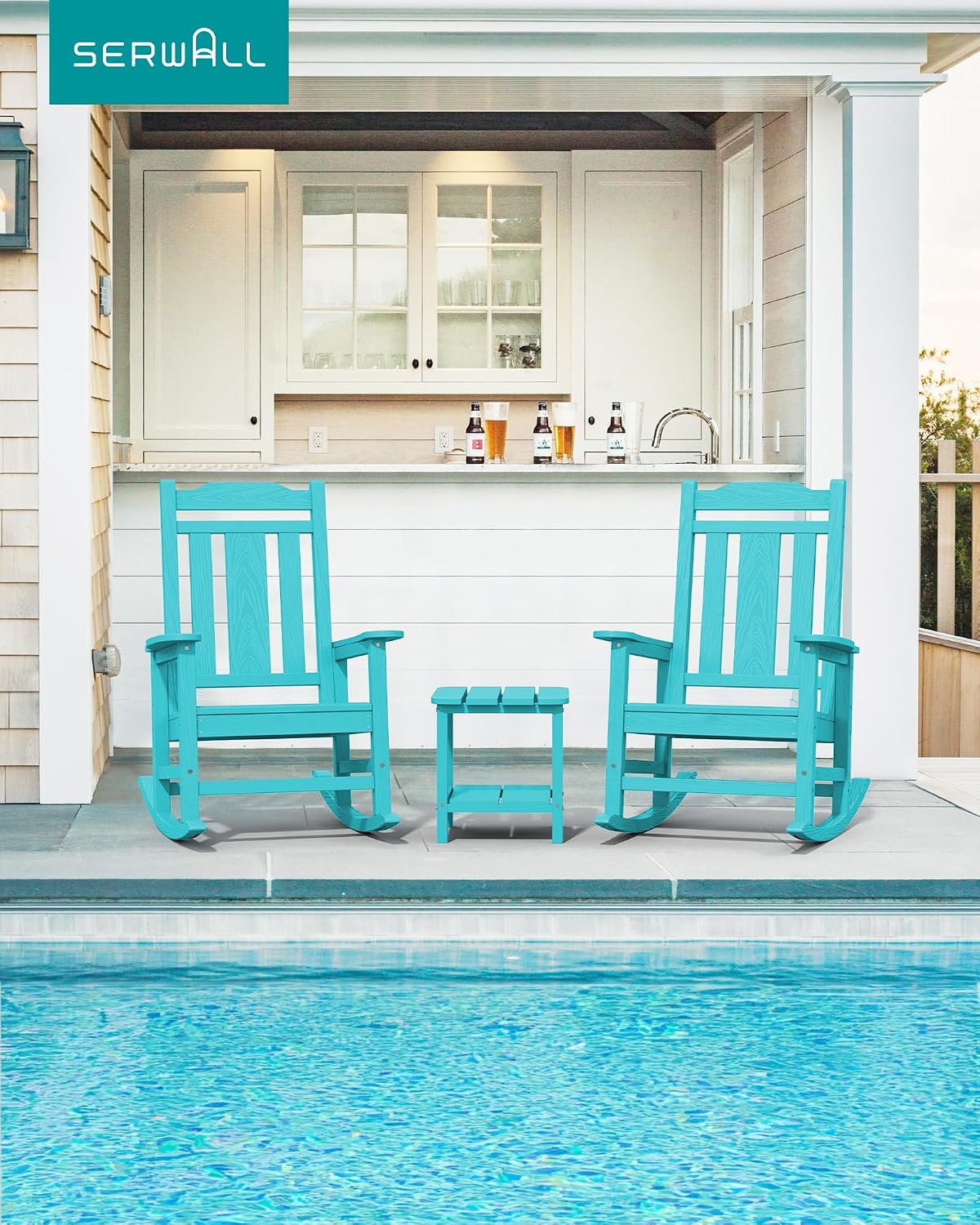 SERWALL Oversized Rocking Chair Outdoor, HDPE Outdoor Rocking Chair, Aruba
