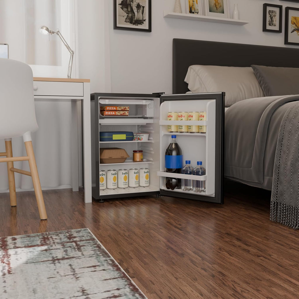 Avanti 2.5 Cu. Ft. Mini Fridge Compact Refrigerator for Dorm, Office & Bedroom, Chiller Compartment, Glass Shelf, Reversible Door, ENERGY STAR, Black