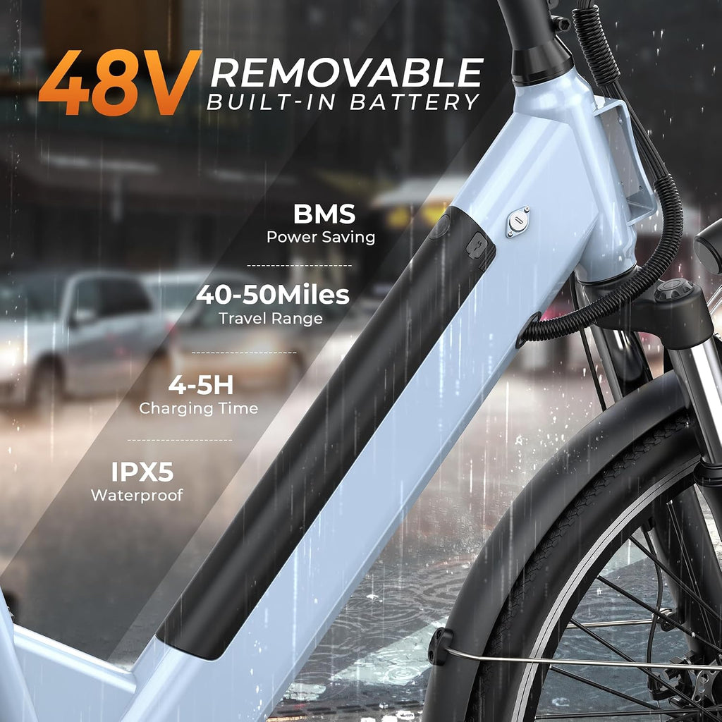 Electric Bike for Adults,26' Step-Thru EBike with 1000W Peak Motor,50 Miles 20MPH Adult Electric Bicycles with 48V Internal Removable Battery, Adjustable Stem,7 Speed,UL 2849 Certified