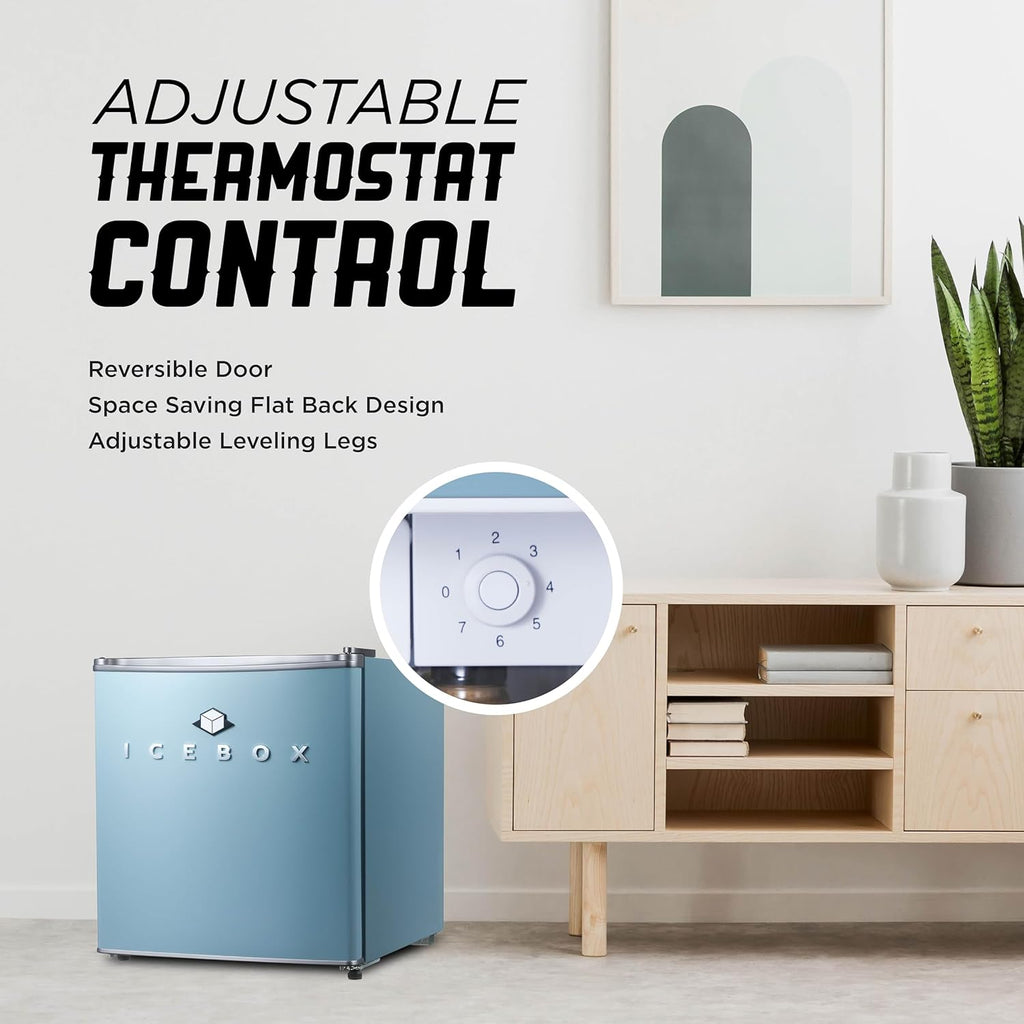 ICEBOX 1.7 Cu. Ft. Compact Refrigerator, ENERGY STAR Certified Small Refrigerator, Single Door Mini Fridge with Chiller Compartment, R600a Refrigerant, IBCR17SLT, Slate Blue