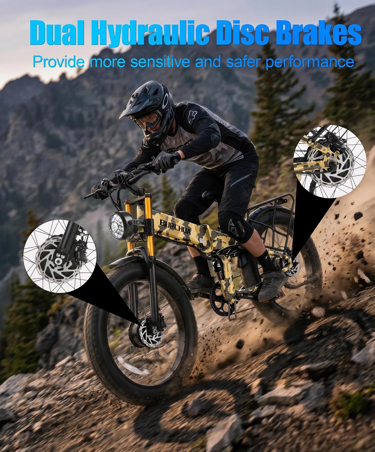 DAMSON Electric Bike for Adults Dual Motor AWD 5000W/3000W/1500W Peak 40MPH/30MPH Dirt Ebike, 52V/48V Max-Output Up to 65/80/120/160 Miles Long Range, 26' Full Suspension Fat Tire Mountains Bicycle