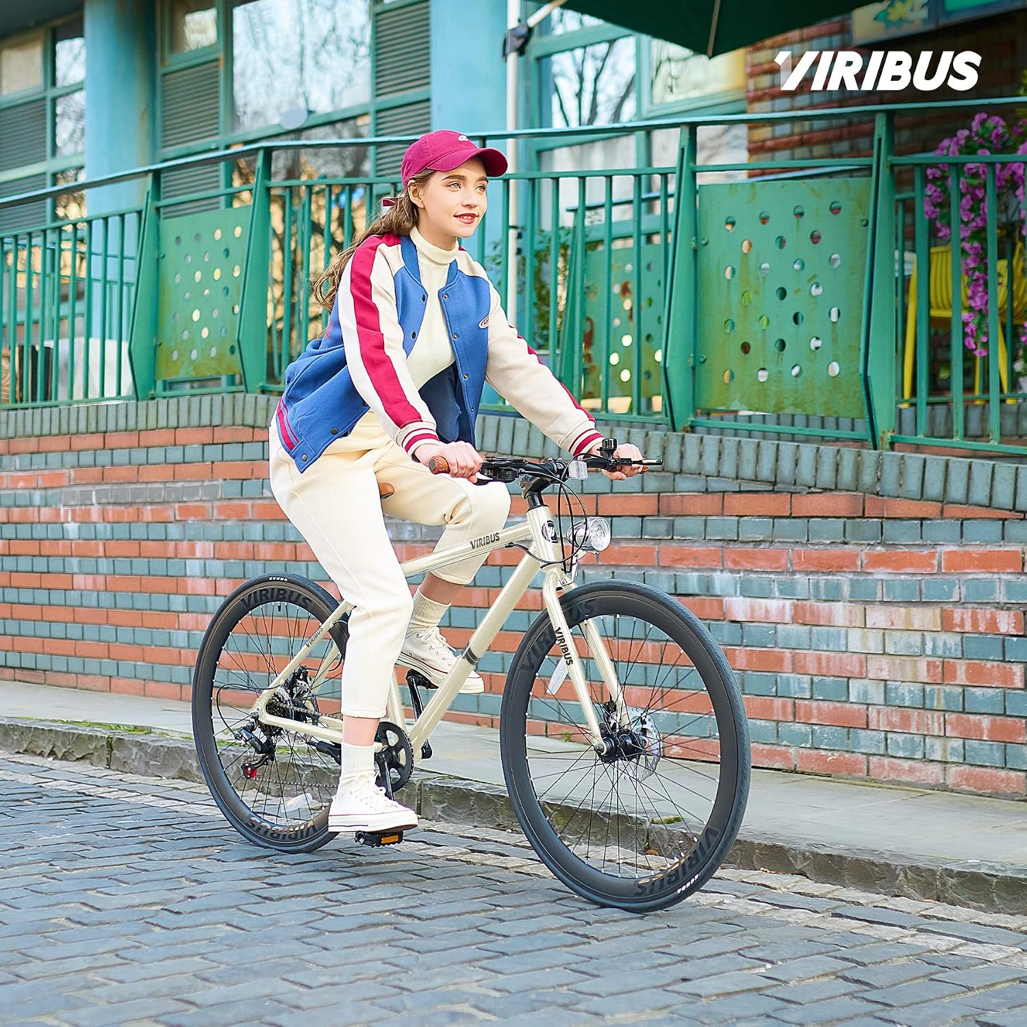 VIRIBUS Hybrid Bikes, 28 inch Mens Hybrid Bicycle 7 Speed with Lightweight Aluminum Frame & Disc Brakes, 700C Retro Vintage Adult Bike for Tall Men & City Commuters 85% Pre-Assembled