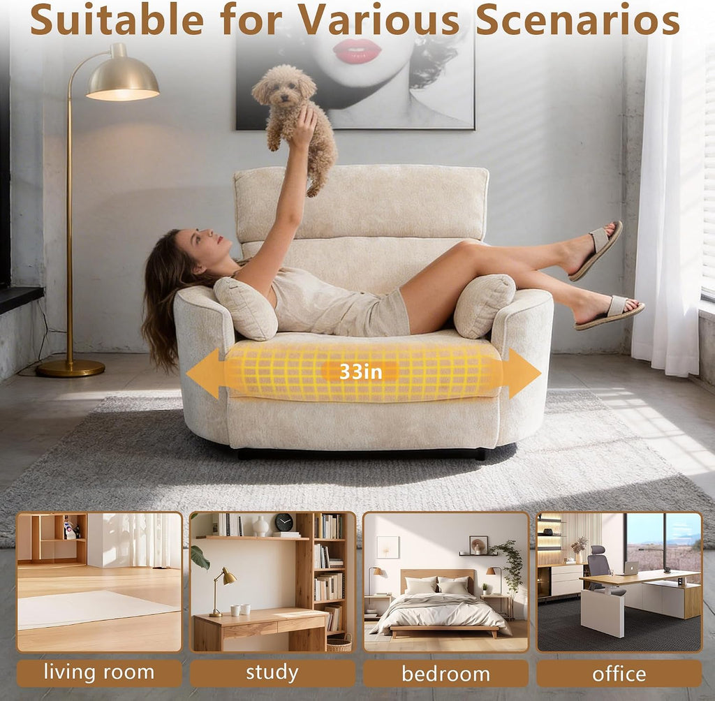 450lbs Oversized Power Recliner Chair for Big and Tall Adults, 52' Extra Wide Electric Recliner with USB & Type-C Ports, Chenille Fabric Single Sofa Chair for Living Room & Bedroom, Beige