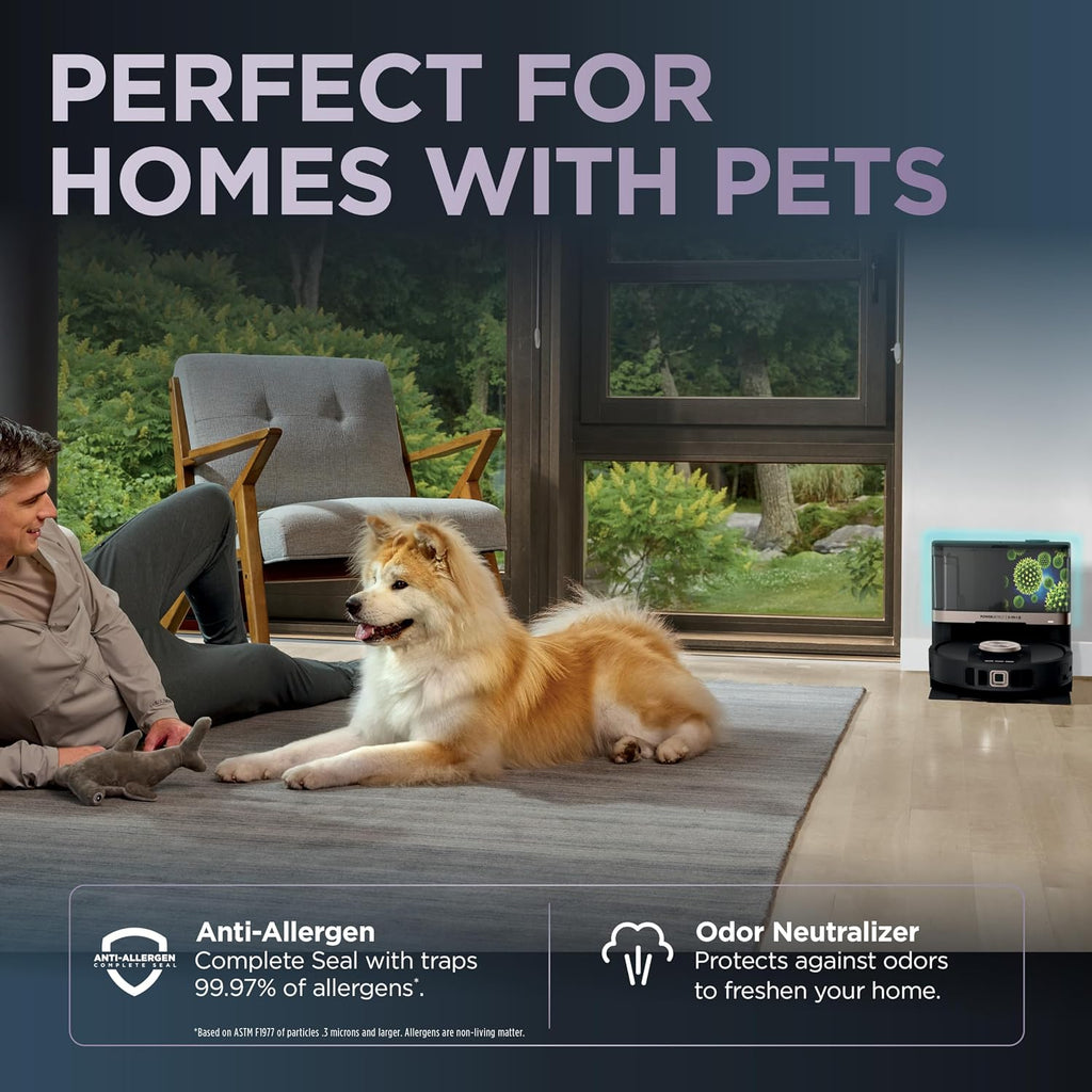 Shark PowerDetect NeverTouch, Self-Empty & Self-Refill, Robot Vacuum and Mop with Bagless, 30-Day Debris Capacity HEPA Base, 30-Day Capacity Refill Tank, Pad Dry, Black, AV2810YS