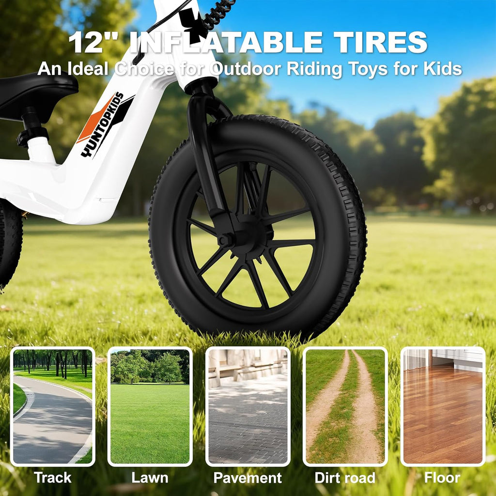 YunTopKids Electric Balance Bike for Kids Ages 3-5, 12 Inch Tires,Safe Start,3 Speeds up to 9.3 MPH,LCD,180W 24V Kids Electric Bike with Adjustable Seat,Fast Charger,LED Light