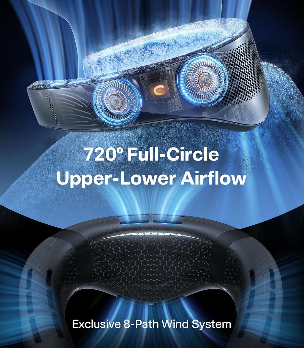 TORRAS COOLiFY Cyber AI Neck Air Conditioner, Ultimate Immersive Cooling Portable Neck Fan【No.1 Coolest & Max Cooling Area】 Neck Fans that Blow Cold Air 6000 mah Rechargeable for Gift