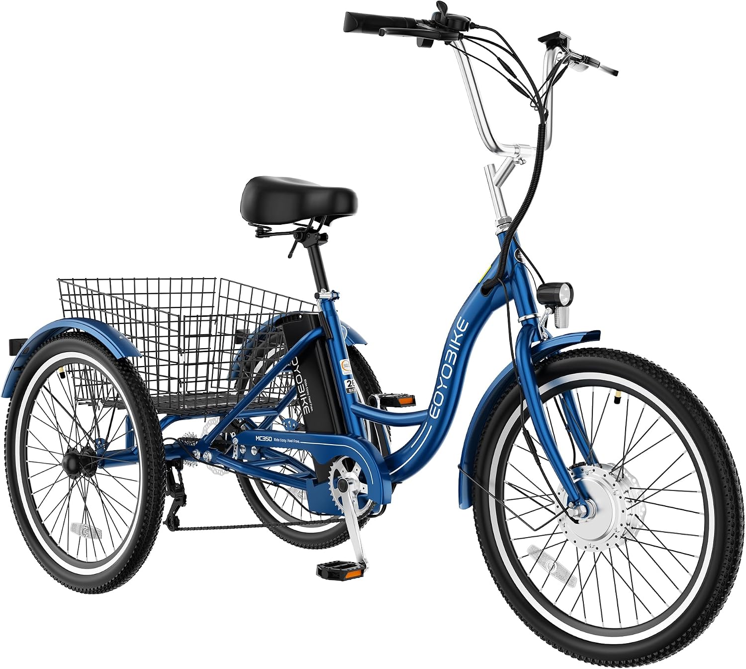 MOONCOOL Electric Tricycle for Adults, 350W 36V Removable Battery, 7 Speeds 3 Wheels Electric Trikes with Large Basket Up to 60Miles