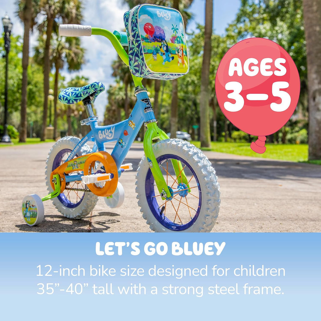 Bluey 12 Inch Kids Bike by Dynacraft for Boys and Girls with Training Wheels, Coaster Brake, Sturdy Frame, Easy Assembly, Fun Bluey Design, Beginner Toddler Bicycle