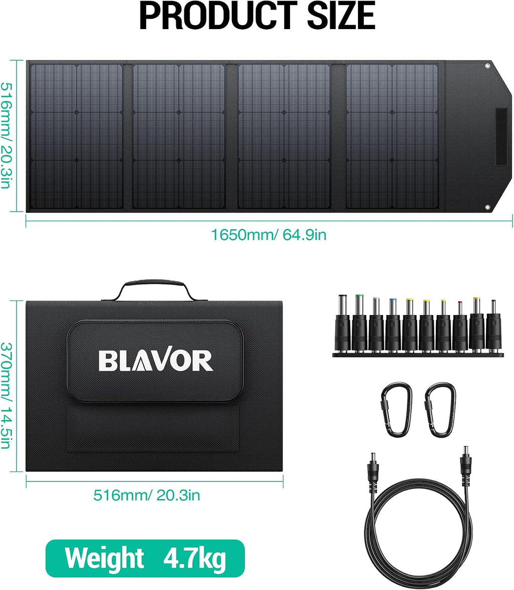 BLAVOR 120W Portable Solar Panel PD45W QC3.0 Fast Solar Charger DC18V 6.67A USB A&C Output Compatible with Power Stations, Solar Generators, Phones, Tablets, for RV Camping, Off-Grid Road Trips