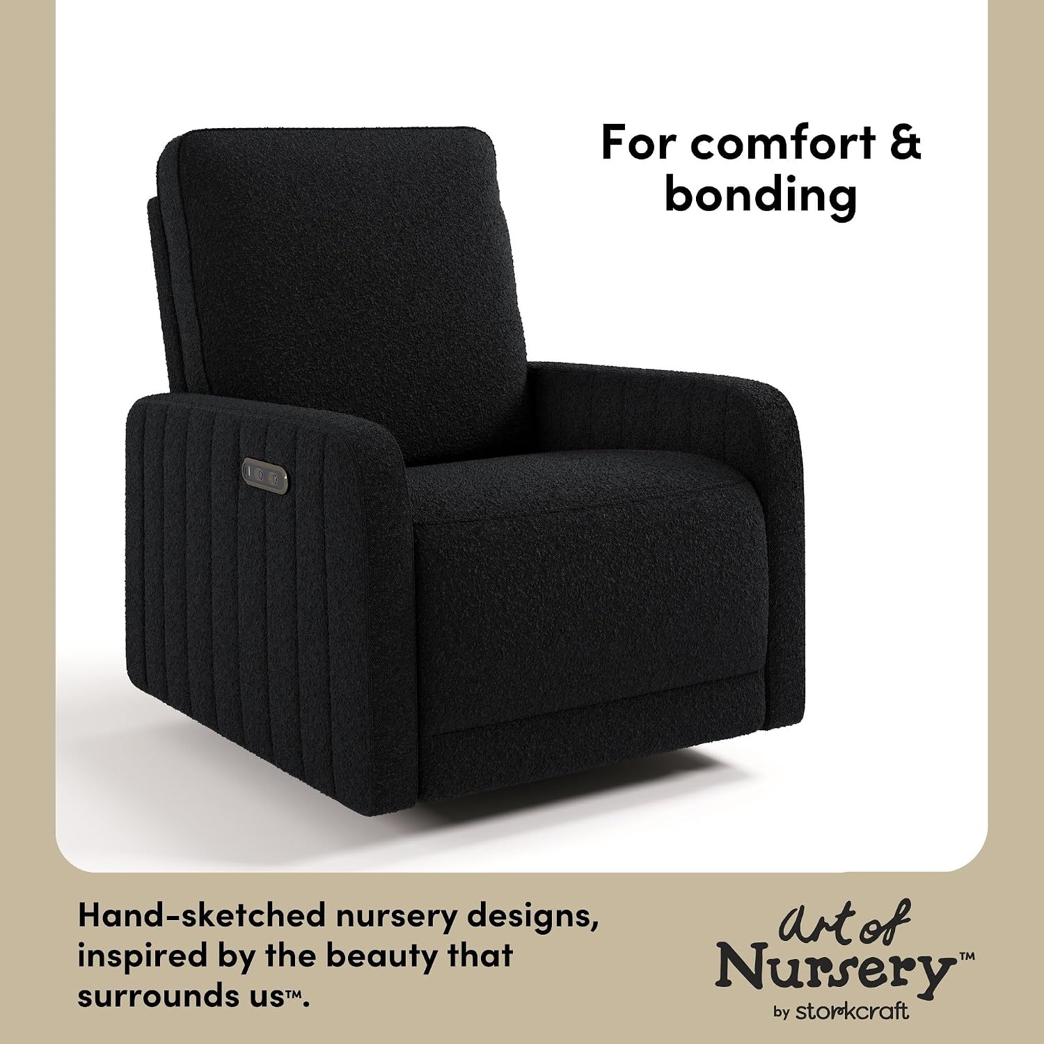 Storkcraft Kyoto Deluxe Extra-Wide Power Recliner Swivel Glider – Premium Electronic Nursery Wide Glider Rocking Chair, Oeko-TEX 100 Certified, Includes Dual-USB Charging Port (Black Boucle)