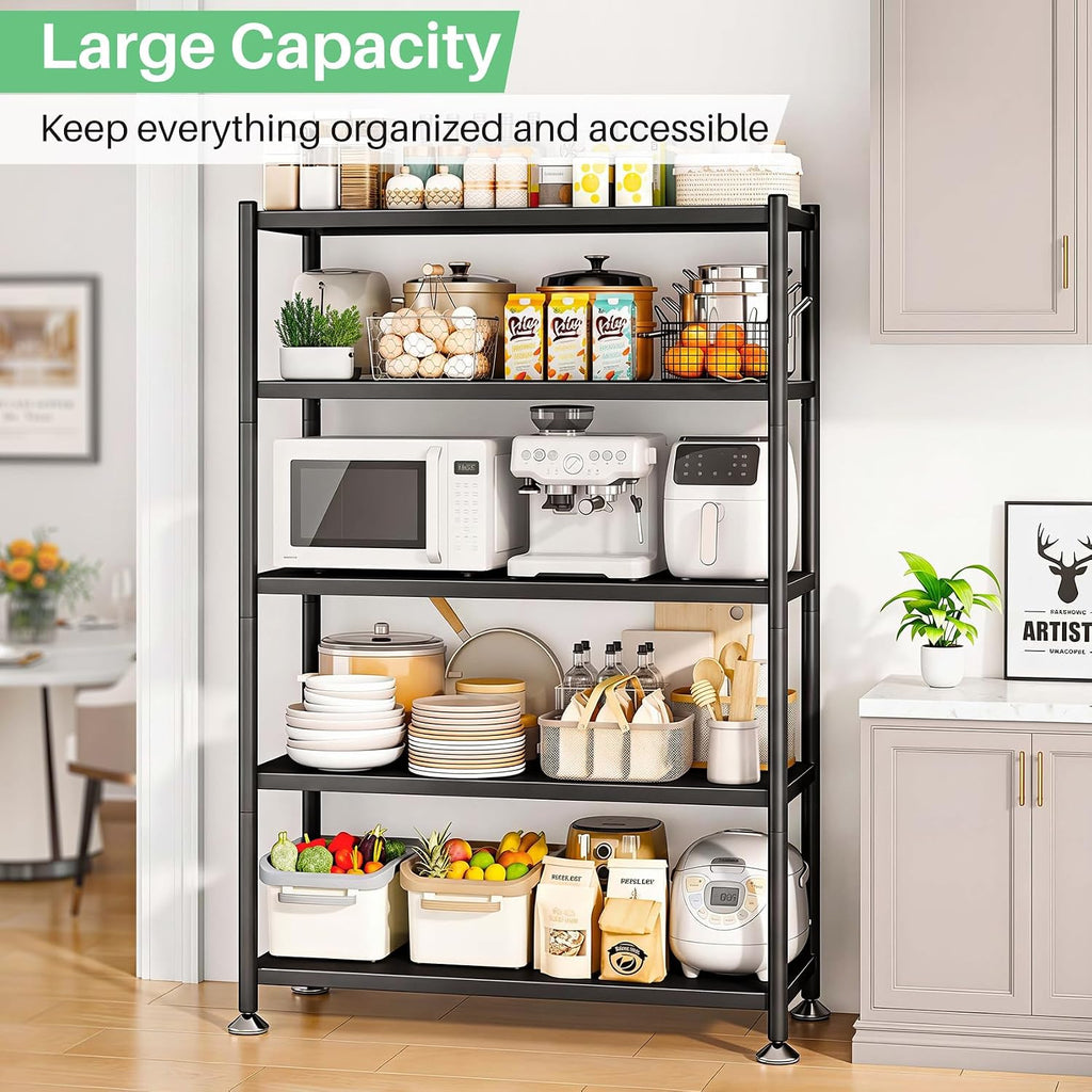 PXRACK Metal Shelving for Storage, 5 Tier Adjustable Kitchen Storage Shelves with Wheels, Shelving Unit Bookshelf Utility Shelf Metal Storage Rack for Garage Pantry Closet Laundry, 35.8'x13'x59.65'