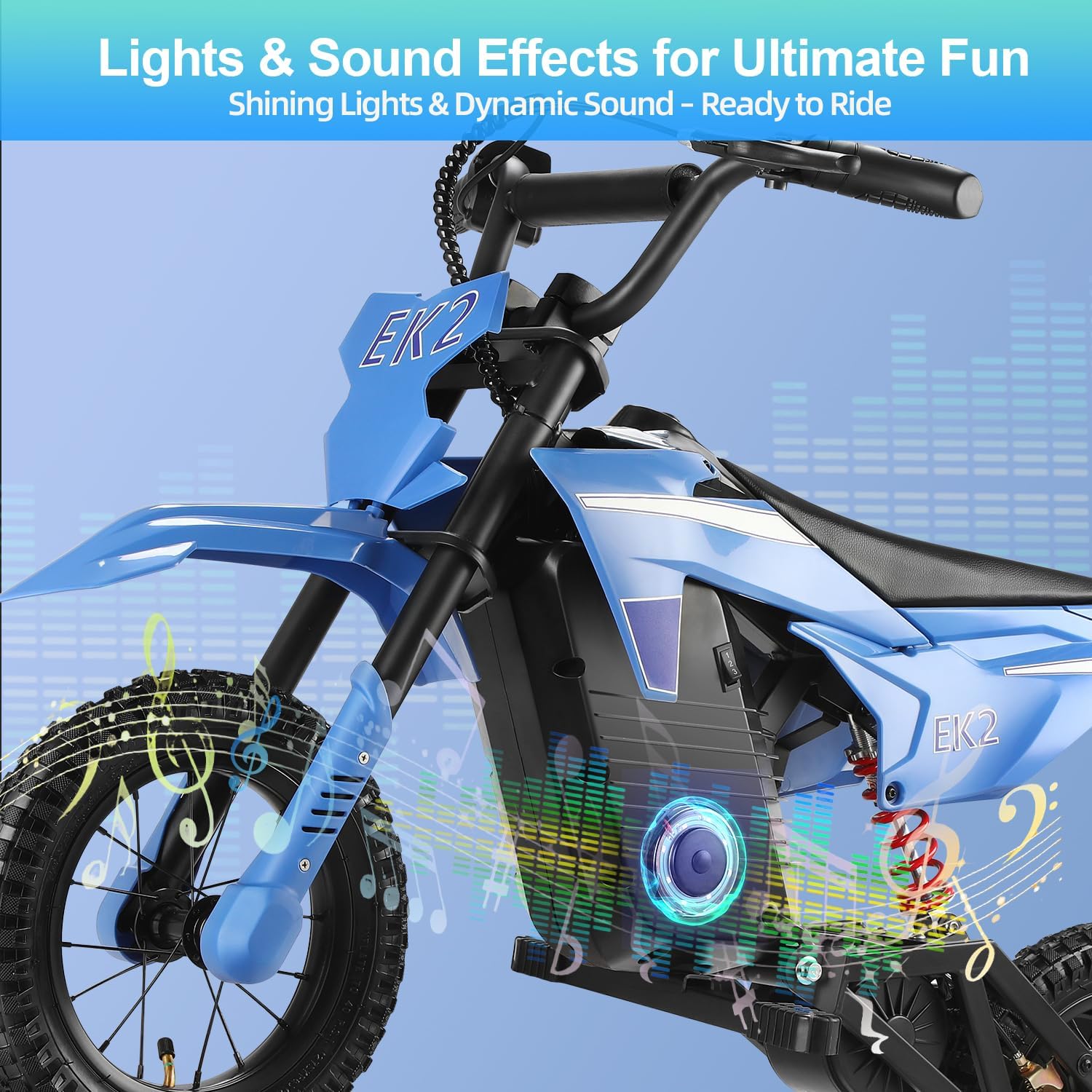 BLAZEGO EK2 Kids Electric Dirt Bike,350W Electric Motorcycle for Kids Ages 5-10,36V 5.2Ah Battery,15 MPH Max Speed,12 Miles Range,3-Speed Modes Motorcycle for Kids,Blue