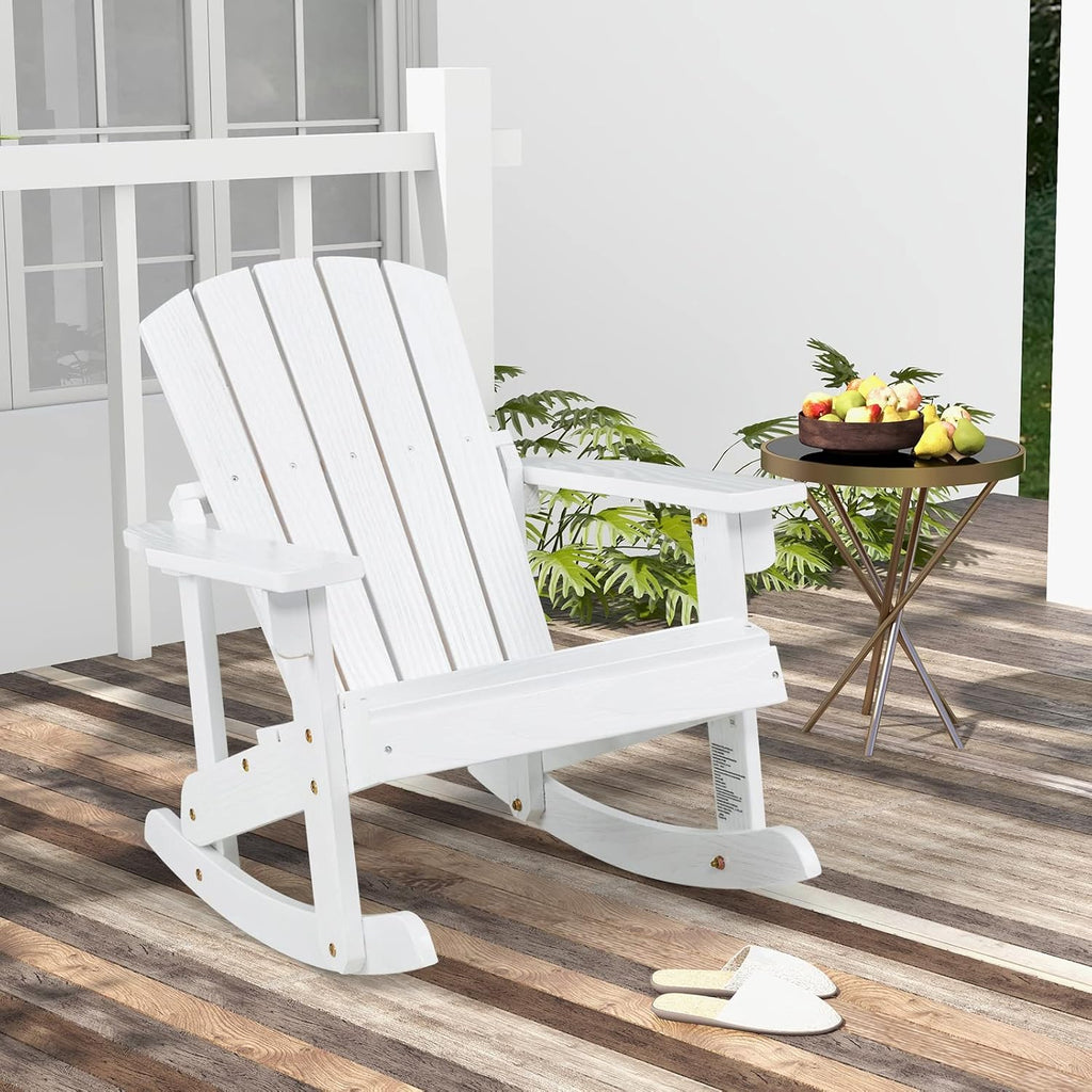 Giantex Wooden Adirondack Rocking Chairs Set of 2 - Kids Outdoor Rocker with Slatted seat, Smooth Rocking Feet, 300LBS Weight Capacity, Porch Rocking Chair for Balcony, Backyard, Poolside (2, White)