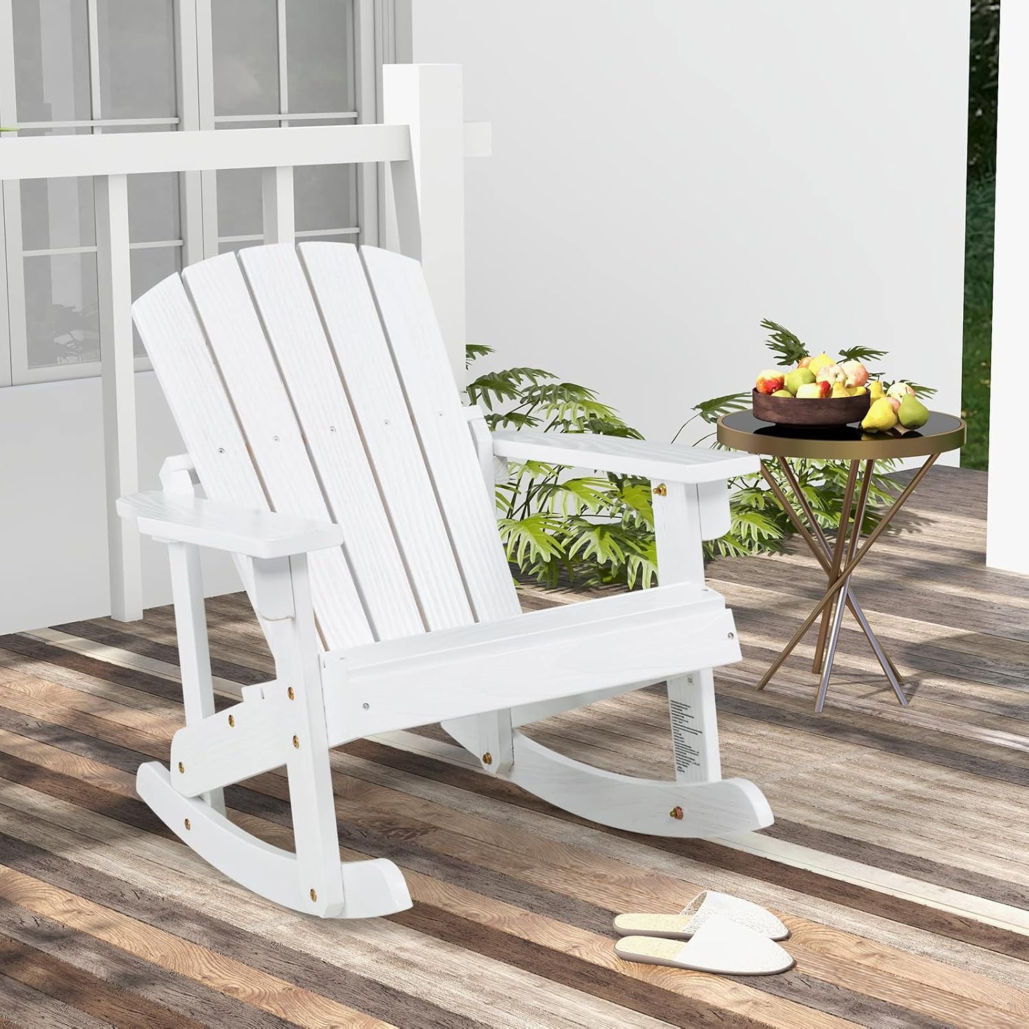 Giantex Wooden Adirondack Rocking Chairs Set of 2 - Kids Outdoor Rocker with Slatted seat, Smooth Rocking Feet, 300LBS Weight Capacity, Porch Rocking Chair for Balcony, Backyard, Poolside (2, White)