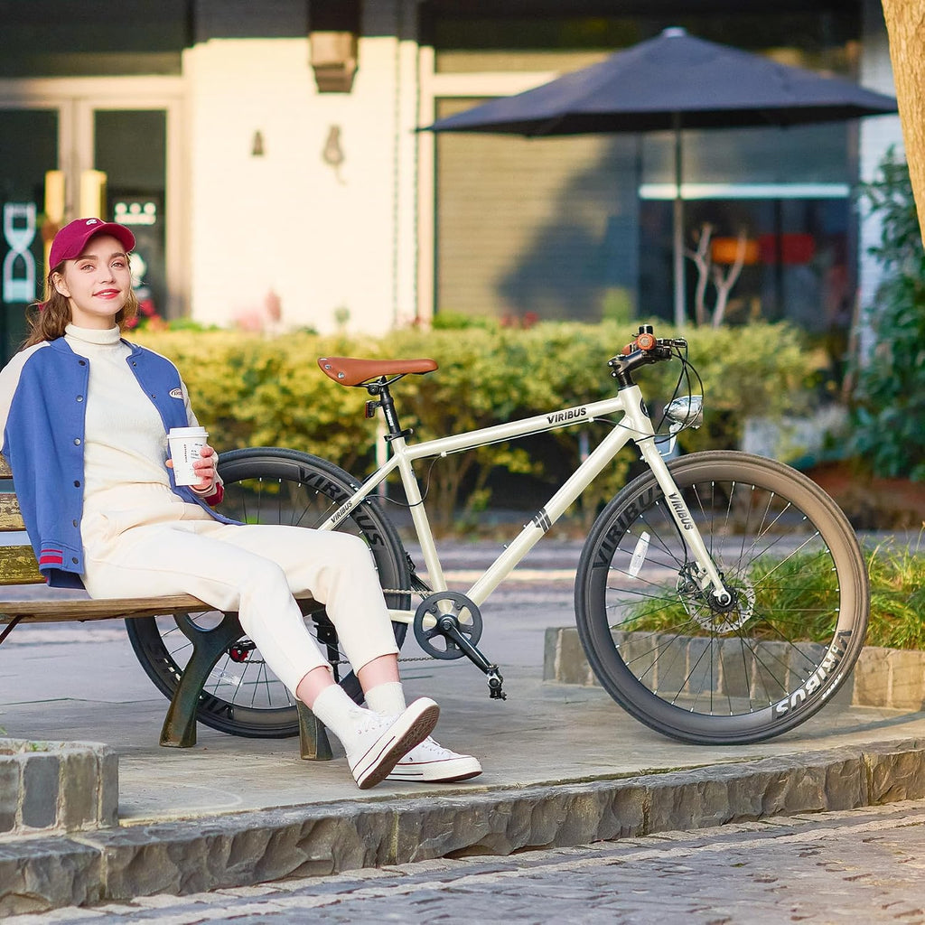 VIRIBUS Hybrid Bikes, 28 inch Mens Hybrid Bicycle 7 Speed with Lightweight Aluminum Frame & Disc Brakes, 700C Retro Vintage Adult Bike for Tall Men & City Commuters 85% Pre-Assembled