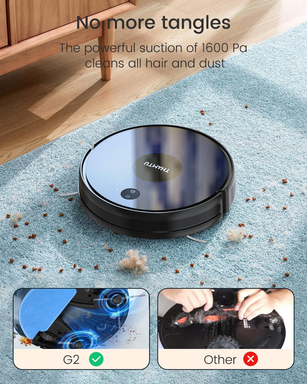 Robot Vacuum and Mop Combo, 100Min Runtime, APP&Voice Control, Ultra-Thin, Tangle-Free, Self-Charging Robotic Vacuum Cleaner, Good for Pet Hair, Hard Floor and Medium-Pile Carpet