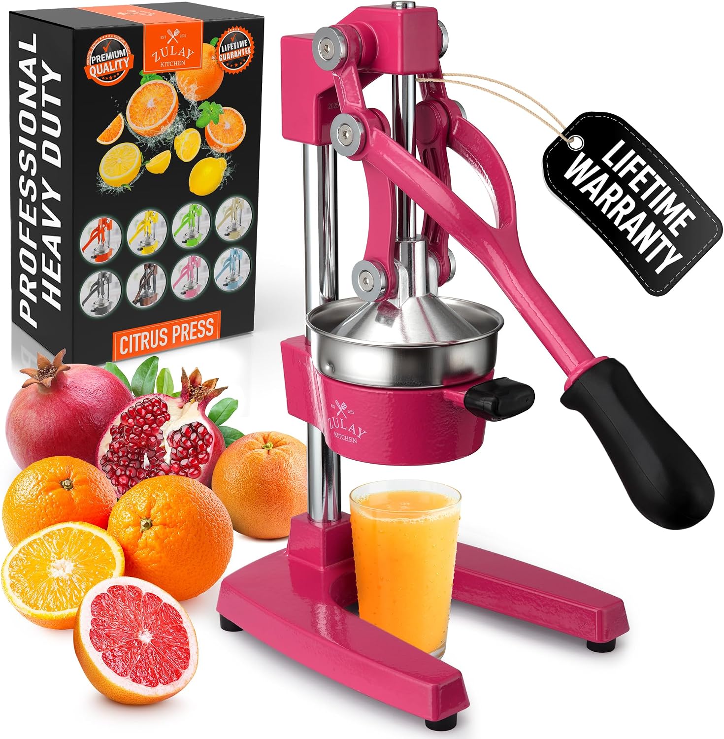 Zulay Kitchen Cast Iron Juicer - Heavy Duty Manual Juicer with Detachable Strainers for Easy Cleaning, Orange Juice Press for Citrus Fruits, Perfect for Bartenders, Juice Lovers & Health Enthusiasts