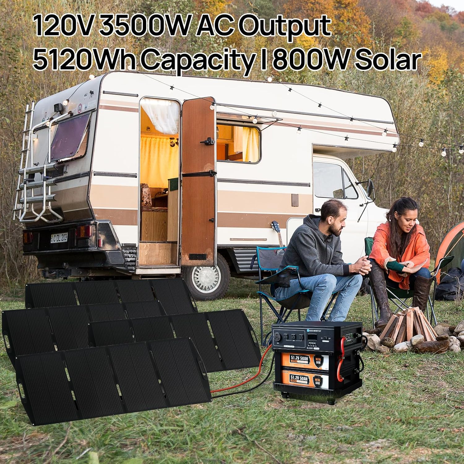 ECO-WORTHY 5120Wh Portable Power Station SL3500 with 4×200W Portable Solar Panels, 120V 3500W AC Output Camping Kit Emergency Backup Home Blackout RV