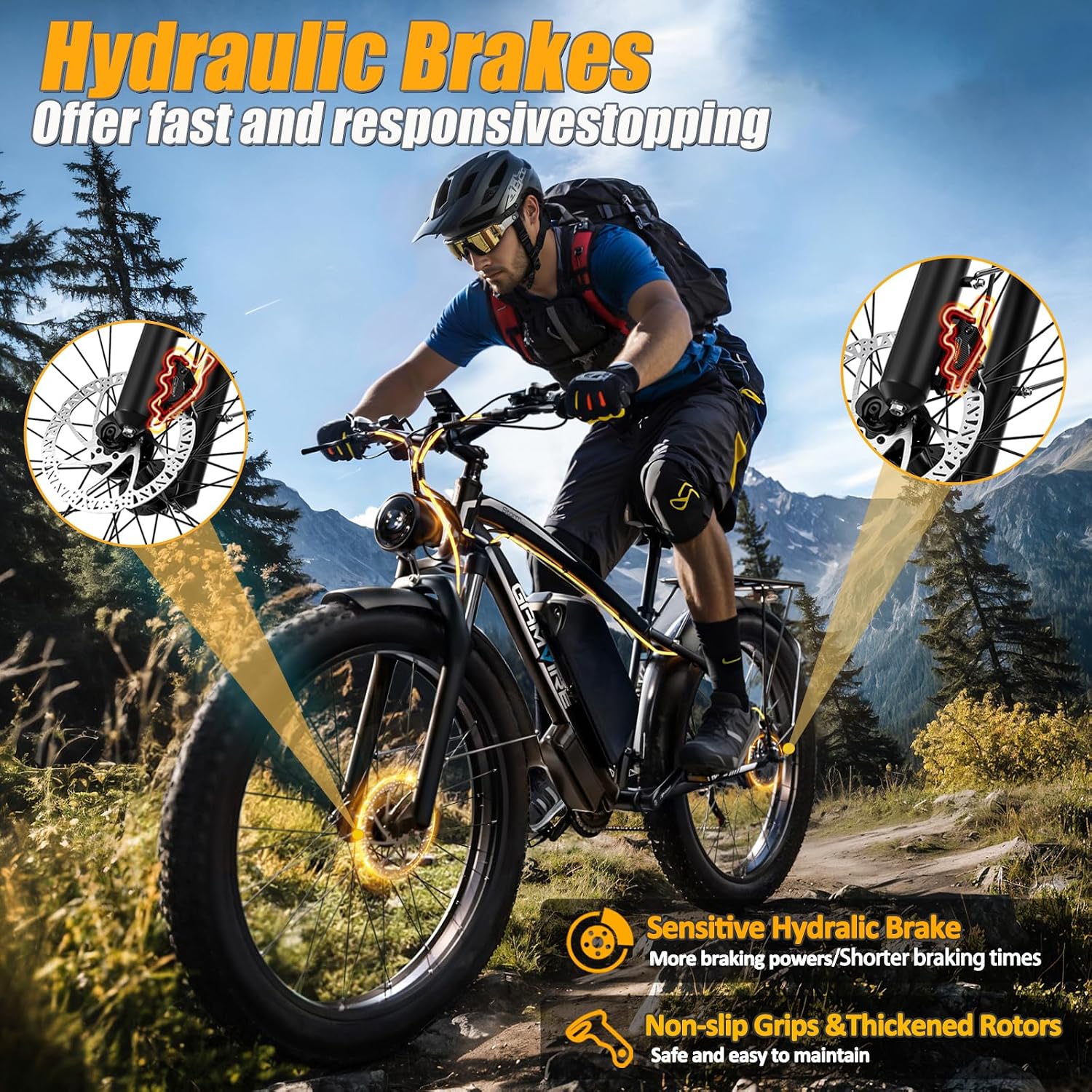 Ebike for Adults Electric, 52V 19.2Ah/32Ah, Peak 2000W/3000W Electric Bicycle, 36/40M P H, 70 Miles/100Miles, Off Road Snow Mountain E-Bike, Hydraulic Disc Brake, 24'/26' Fat Tire E Bike UL2849 by SGS