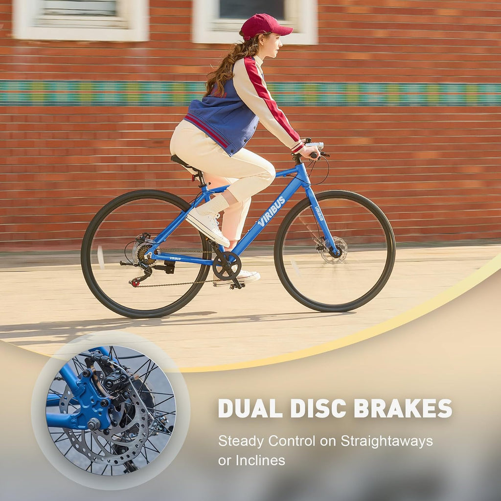 VIRIBUS Hybrid Bikes, 28 inch Mens Hybrid Bicycle 7 Speed with Lightweight Aluminum Frame & Disc Brakes, 700C Retro Vintage Adult Bike for Tall Men & City Commuters 85% Pre-Assembled