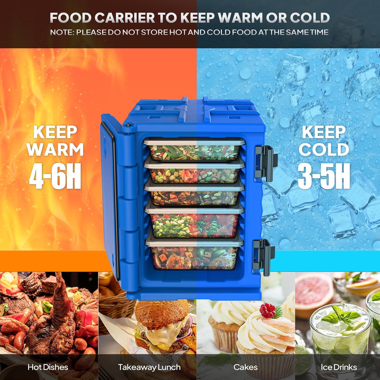 ROVSUN 82 QT Insulated Food Pan Carrier, Hot Box Food Warmer for 5 Full-Size Pan w/Wheels Double Buckles and Handles, Stackable Hot Boxes for Catering Restaurant Canteen Family Party