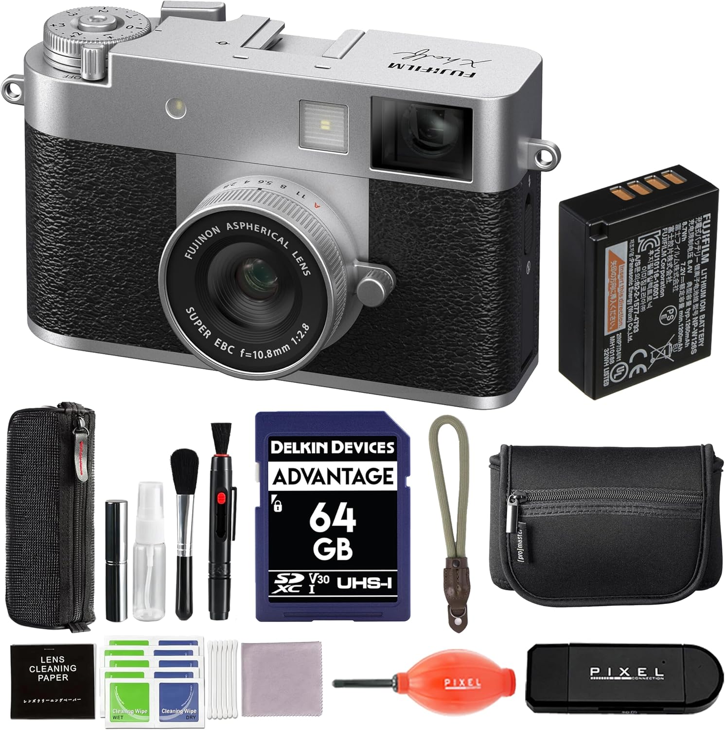 Fujifilm X Half Digital Camera (Silver) Bundle with 64GB SD Card + Rope Wrist Strap + Camera Pouch + More Advanced Accessories | Fuji X Half