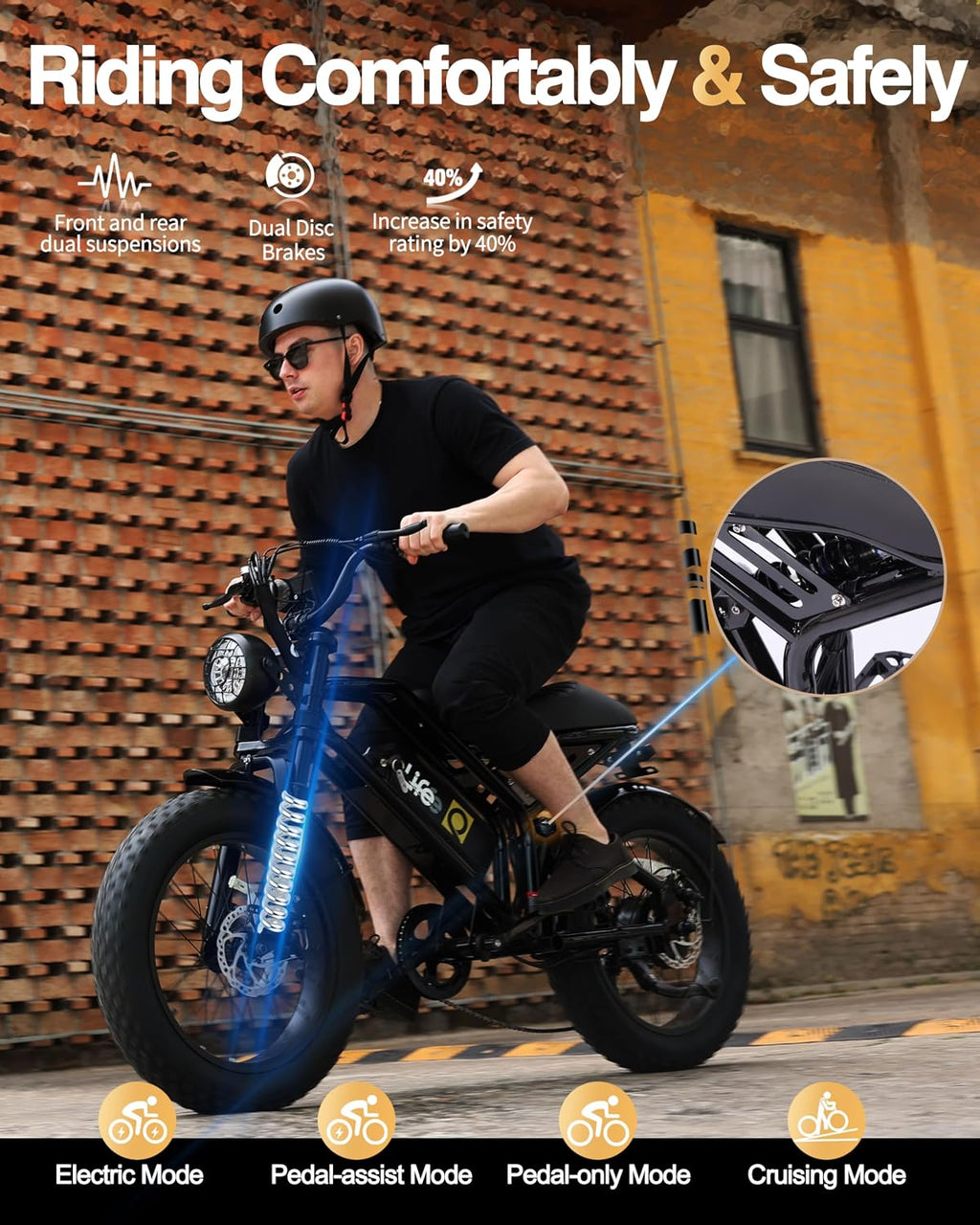 Qlife Electric Bike for Adults/Teens Spark-1500W Peak Motor 20' Fat Tires 28MPH(Unlock to 35MPH) Dirt Bike, 624-1248Wh Removable Battery Ebike, Dual Suspension & Brakes Motorcycle, 21-Speed Bicycle