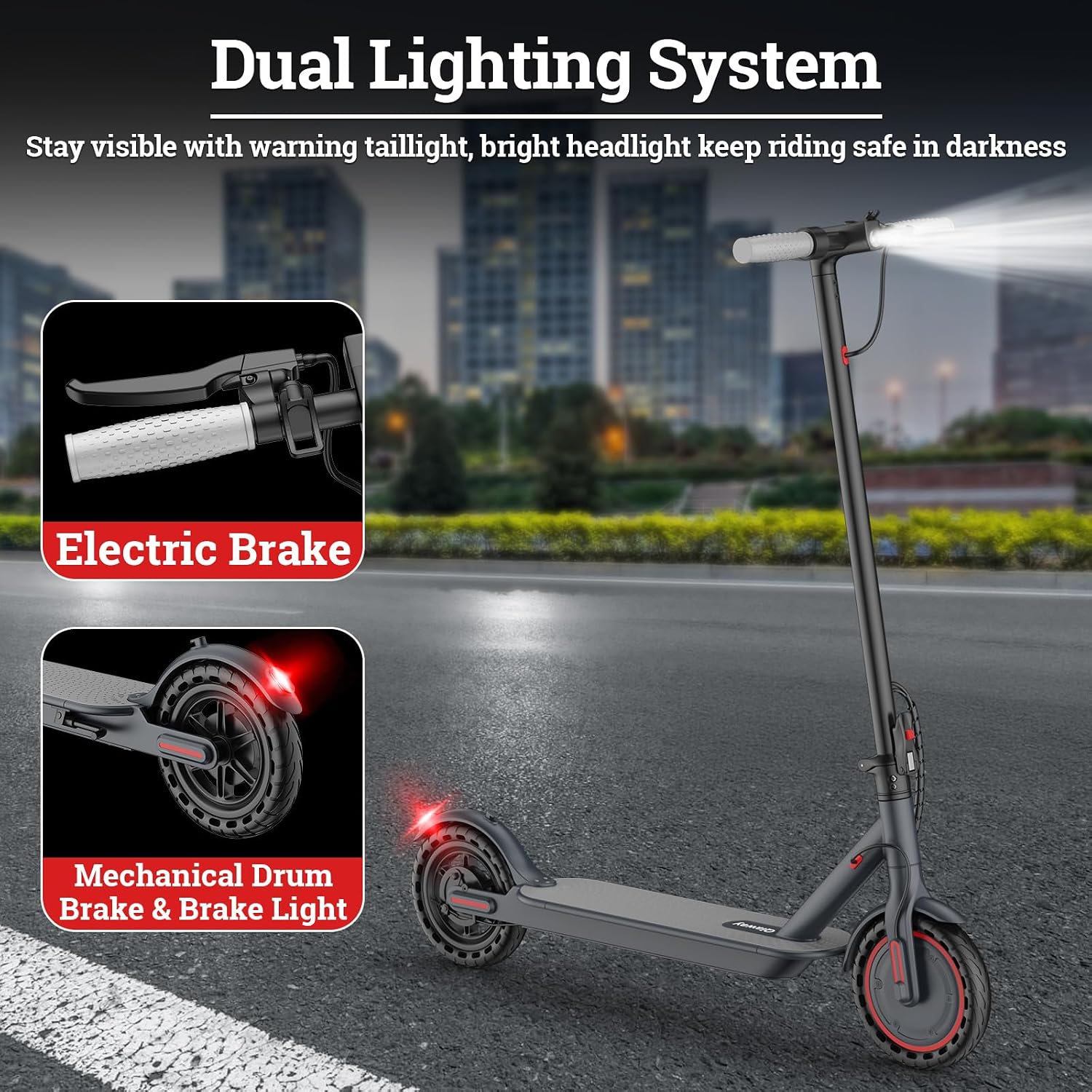 Qlaway Electric Scooter for Adults, 350W/500W Motor, 16-22 Miles Range, 8.5'/10' Solid Tires, Dual Braking & Suspension, Folding Portable Commuting E-Scooter with App