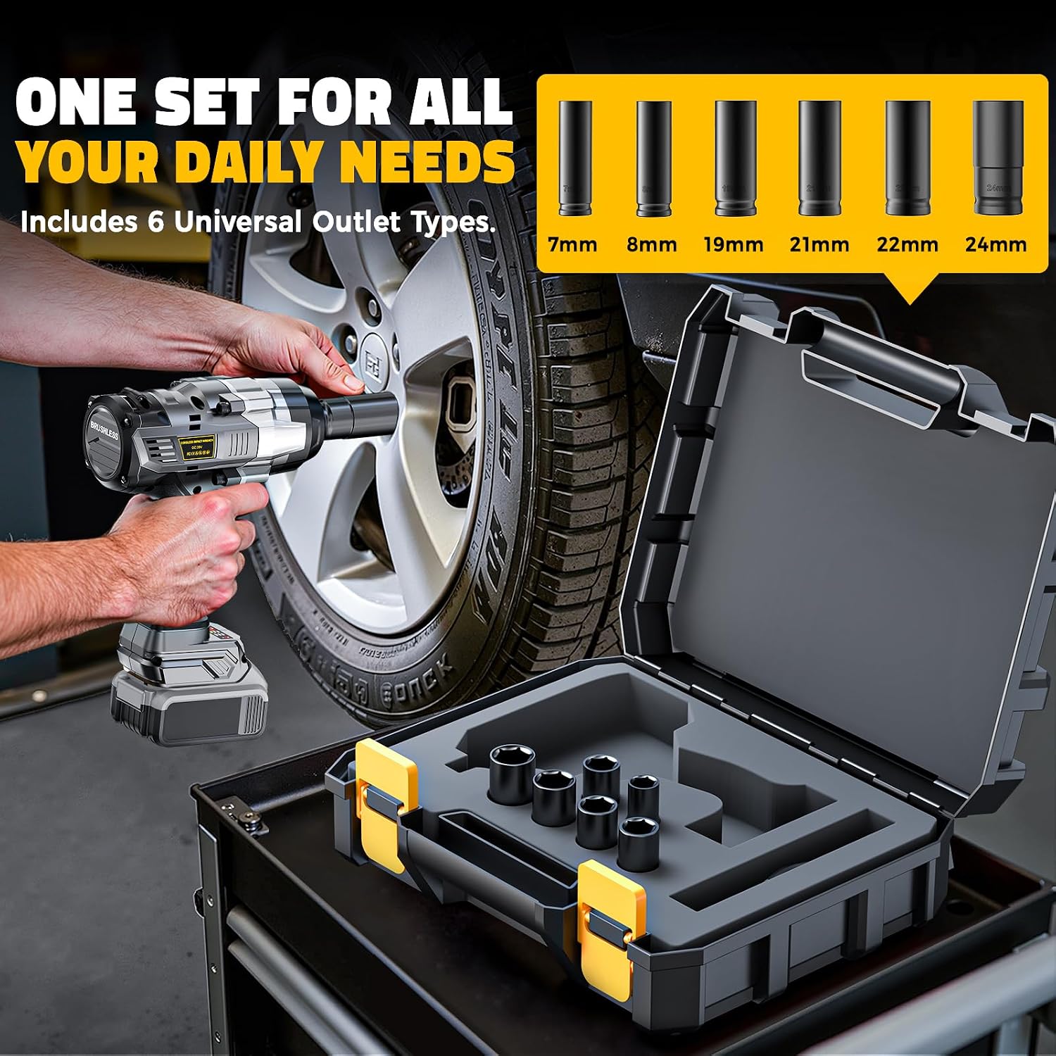 Cerycose Cordless Impact Wrench 1/2 inch Compatible with DeWalt 20V Battery: 1700FT-LBS High Torque Impact Wrench with 6 Sockets & Case - Brushless Electric Impact Gun LED Work Light, Bare Tool