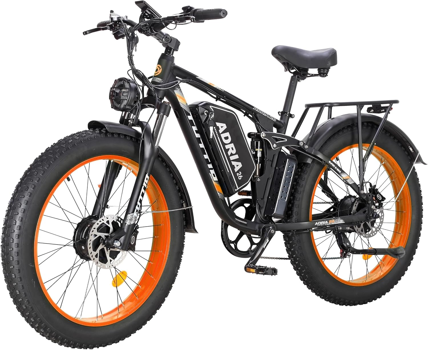 TUTTIO Adria26 5000W/6000W Dual Motor Ebike, 40-46MPH Electric Bike for Adults, 26' x 4' Fat Tire Electric Mountain Bike, 52V 25AH E-Bike Full Suspension Electric Dirt Bike for Off-Road Hunting