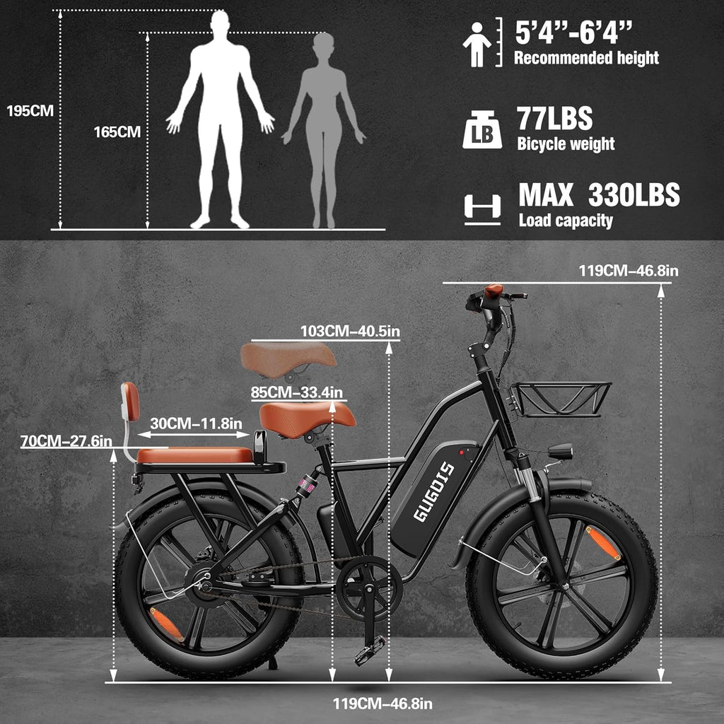 Folding Electric Bike for Adults, 2 Seater Electric Bike, 750W/1000W Peak Motor, 48V Removable Battery, Up to 28/30MPH & 45/60Miles, 16'/20' Tire Ebike, All-Terrain Foldable Electric Bicycles