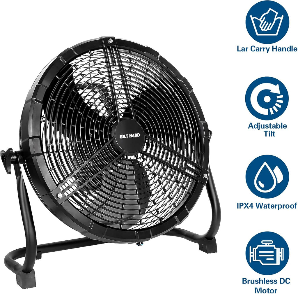 BILT HARD 16 Inch Outdoor Portable Misting Fan, Battery Operated Floor Fan with 15600mAh Detachable Battery, Outside Rechargeable Portable Fan for Patio, Camping, Travel